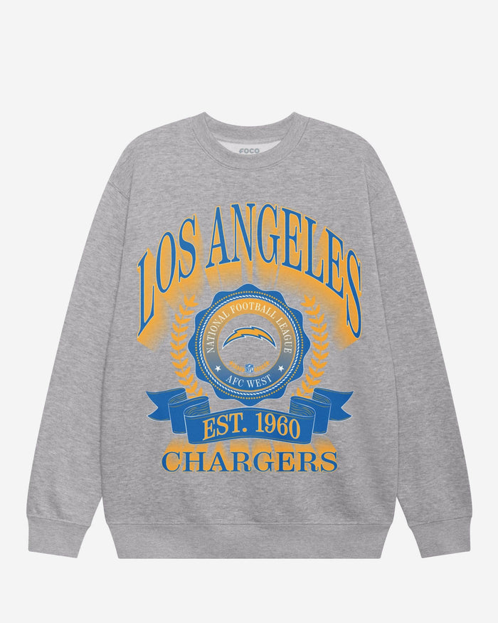 Los Angeles Chargers Banner Crest Crew Neck Sweatshirt FOCO Athletic Heather S - FOCO.com