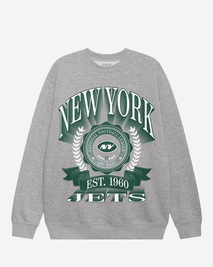 New York Jets Banner Crest Crew Neck Sweatshirt FOCO Athletic Heather S - FOCO.com