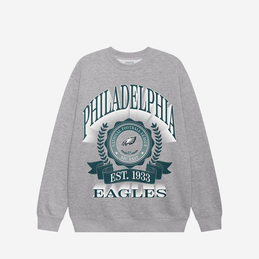Philadelphia Eagles Banner Crest Crew Neck Sweatshirt FOCO Athletic Heather S - FOCO.com
