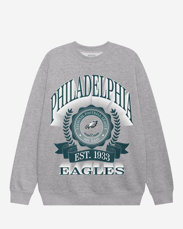 Philadelphia Eagles Banner Crest Crew Neck Sweatshirt FOCO Athletic Heather S - FOCO.com