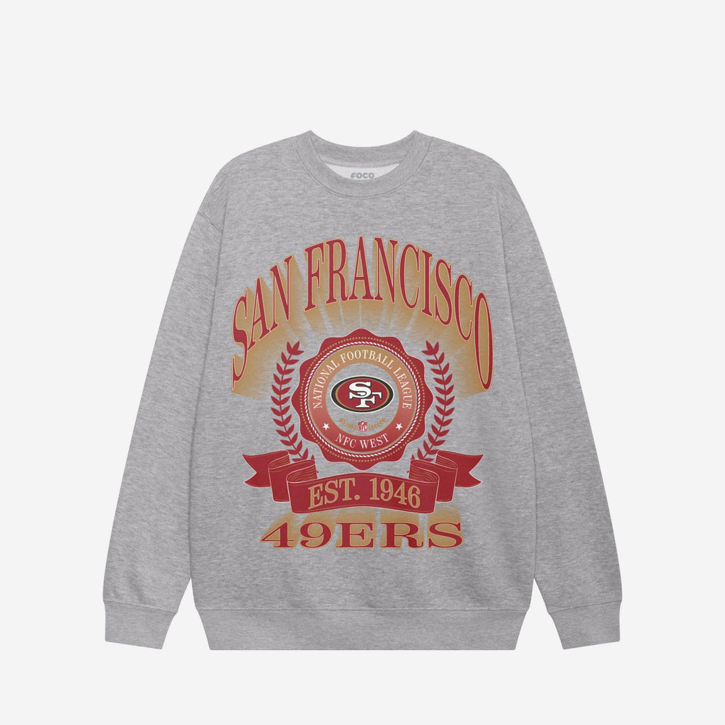 San Francisco 49ers Banner Crest Crew Neck Sweatshirt FOCO Athletic Heather S - FOCO.com