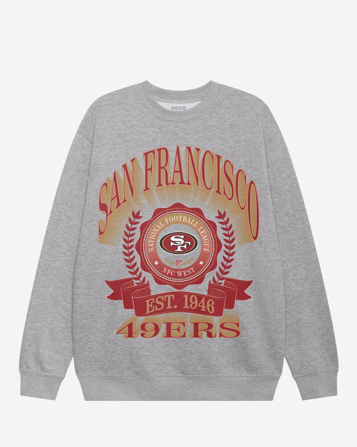 San Francisco 49ers Banner Crest Crew Neck Sweatshirt FOCO Athletic Heather S - FOCO.com