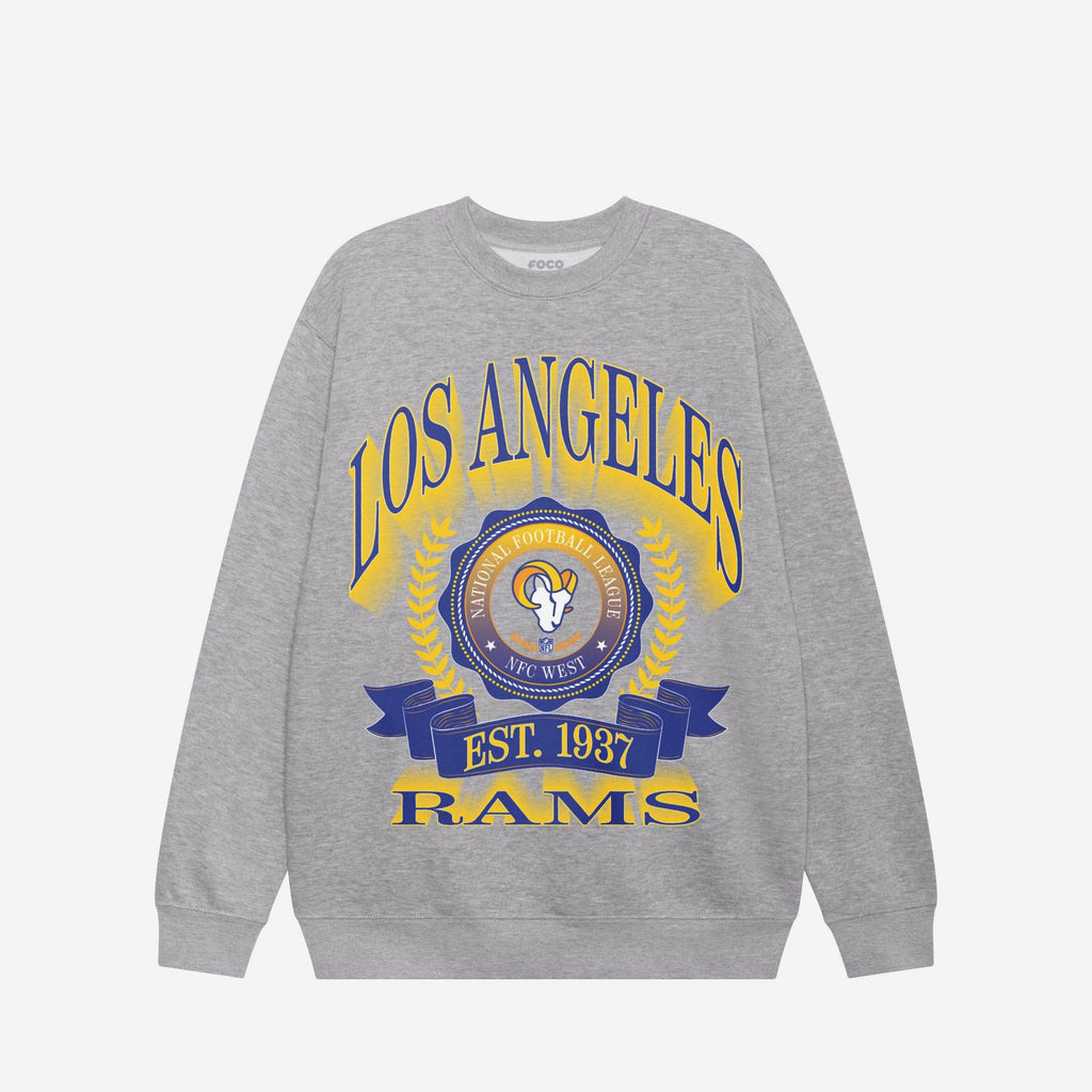 Los Angeles Rams Banner Crest Crew Neck Sweatshirt FOCO Athletic Heather S - FOCO.com
