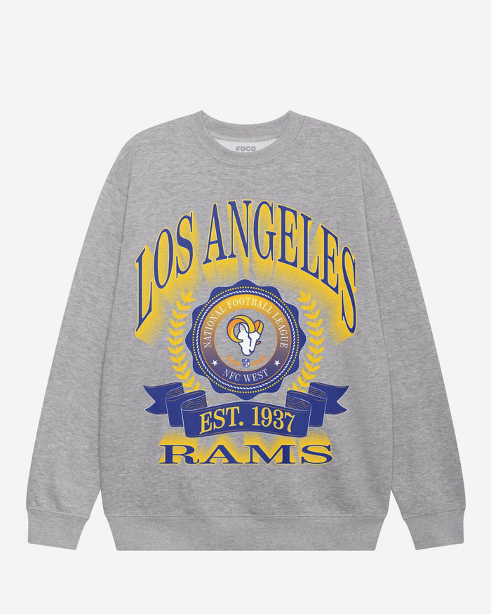 Los Angeles Rams Banner Crest Crew Neck Sweatshirt FOCO Athletic Heather S - FOCO.com