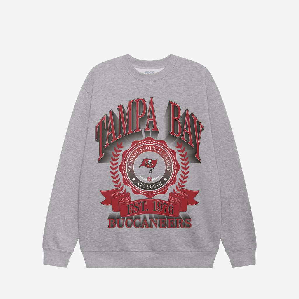 Tampa Bay Buccaneers Banner Crest Crew Neck Sweatshirt FOCO Athletic Heather S - FOCO.com