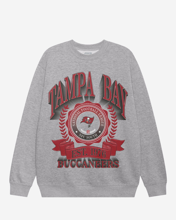 Tampa Bay Buccaneers Banner Crest Crew Neck Sweatshirt FOCO Athletic Heather S - FOCO.com