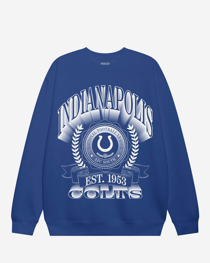 Indianapolis Colts Banner Crest Crew Neck Sweatshirt FOCO True Royal S - FOCO.com