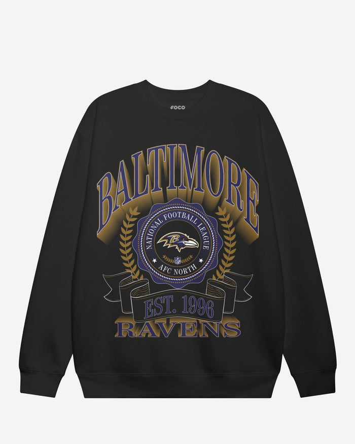 Baltimore Ravens Banner Crest Crew Neck Sweatshirt FOCO S - FOCO.com