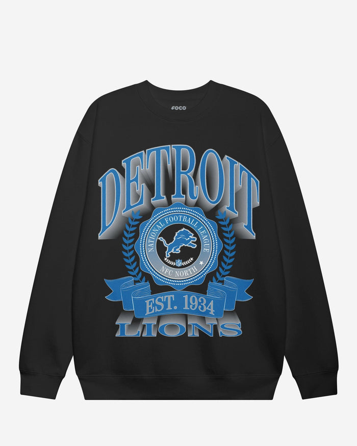 Detroit Lions Banner Crest Crew Neck Sweatshirt FOCO Black S - FOCO.com