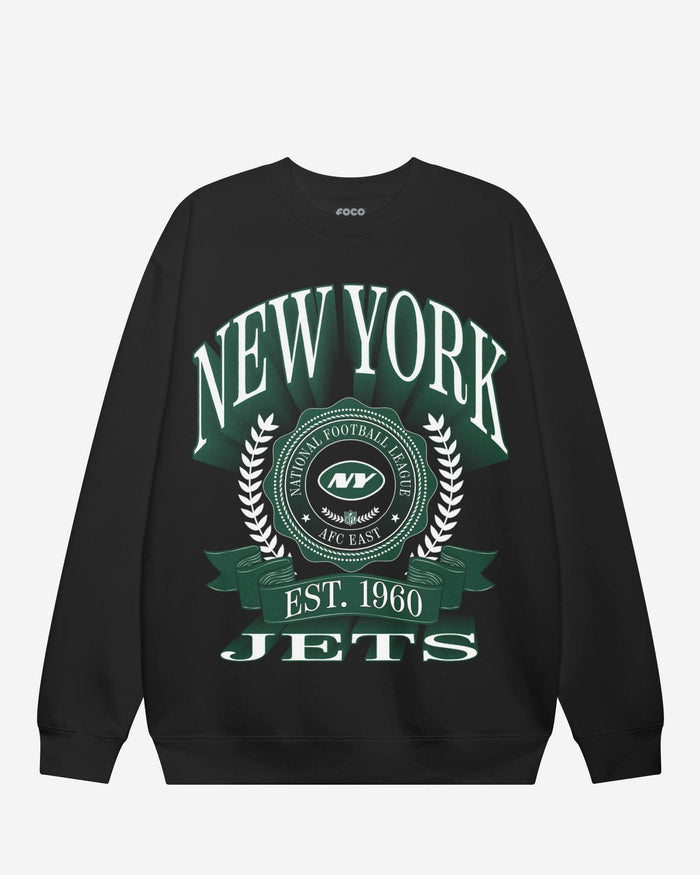 New York Jets Banner Crest Crew Neck Sweatshirt FOCO Black S - FOCO.com
