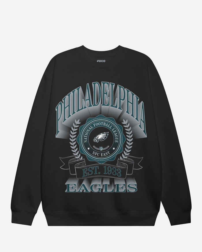 Philadelphia Eagles Banner Crest Crew Neck Sweatshirt FOCO Black S - FOCO.com