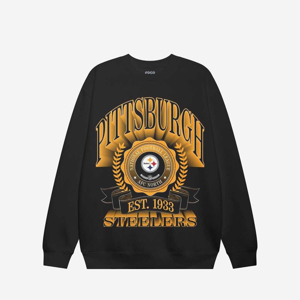 Pittsburgh Steelers Banner Crest Crew Neck Sweatshirt FOCO S - FOCO.com