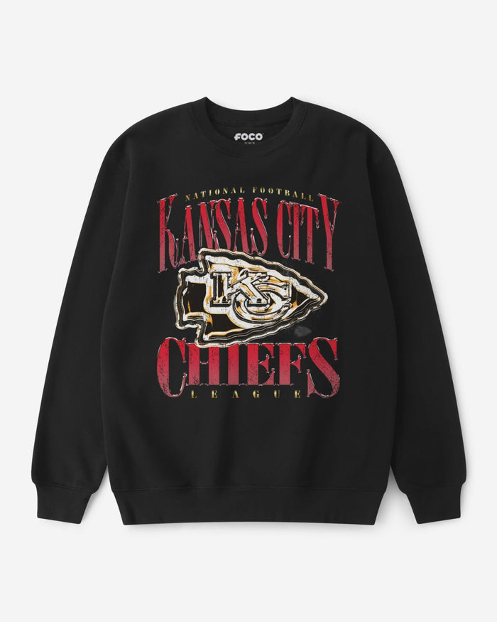 Kansas City Chiefs Chrome Stack Crew Neck Sweatshirt FOCO S - FOCO.com