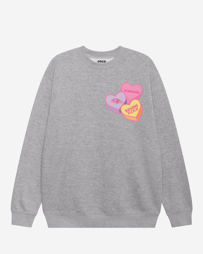 Baltimore Ravens Candy Heart Crew Neck Sweatshirt FOCO Athletic Heather S - FOCO.com