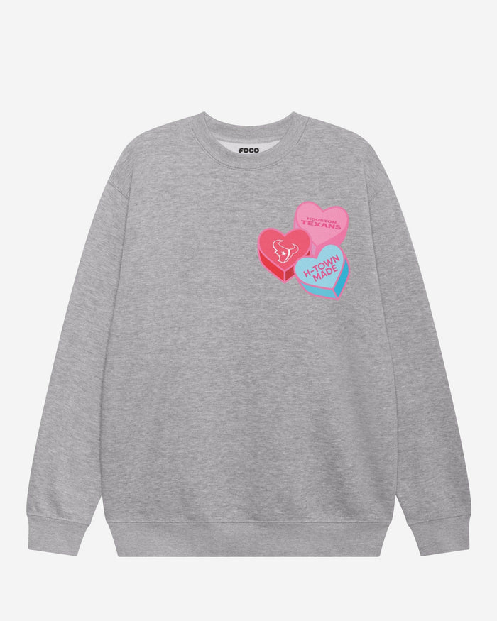 Houston Texans Candy Heart Crew Neck Sweatshirt FOCO Athletic Heather S - FOCO.com