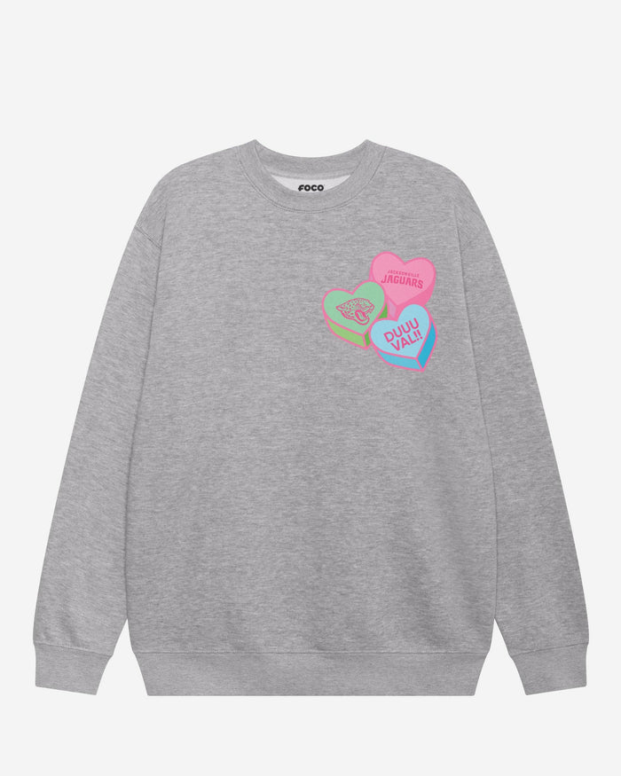 Jacksonville Jaguars Candy Heart Crew Neck Sweatshirt FOCO Athletic Heather S - FOCO.com