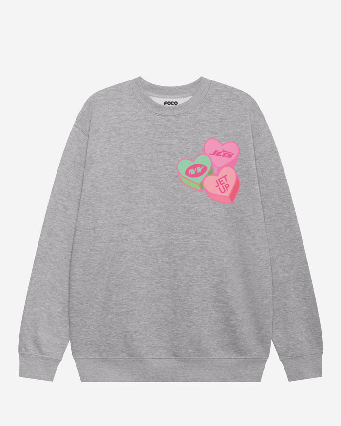 New York Jets Candy Heart Crew Neck Sweatshirt FOCO Athletic Heather S - FOCO.com