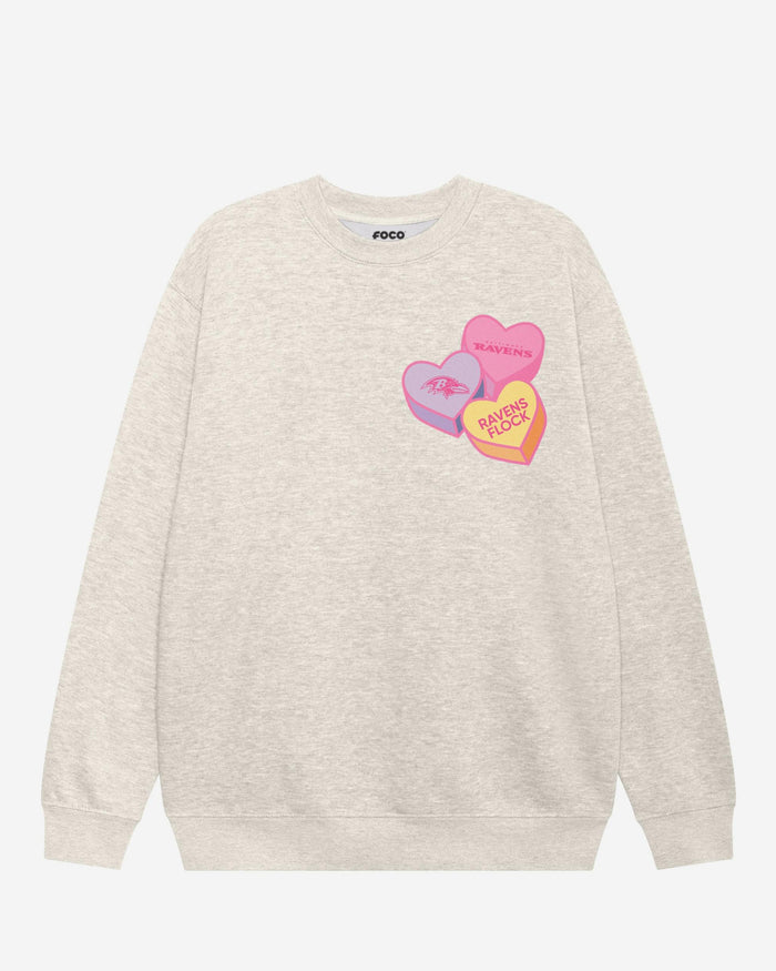 Baltimore Ravens Candy Heart Crew Neck Sweatshirt FOCO Oatmeal Heather S - FOCO.com