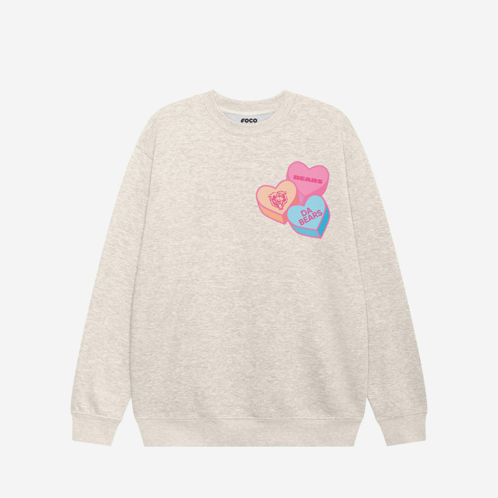 Chicago Bears Candy Heart Crew Neck Sweatshirt FOCO Oatmeal Heather S - FOCO.com