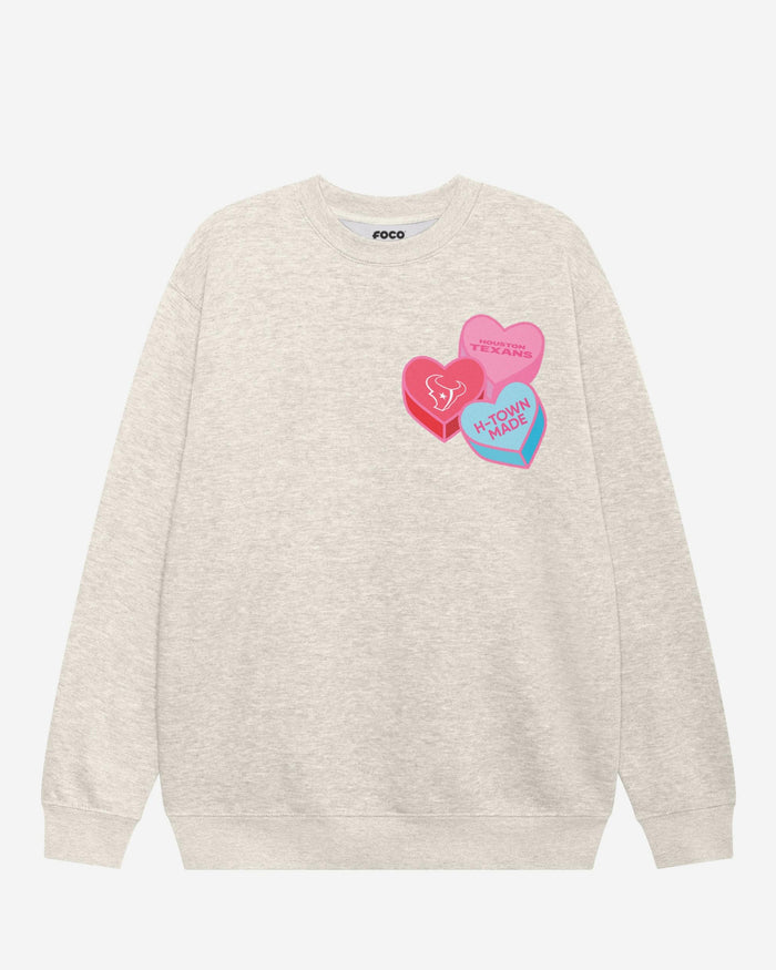 Houston Texans Candy Heart Crew Neck Sweatshirt FOCO Oatmeal Heather S - FOCO.com
