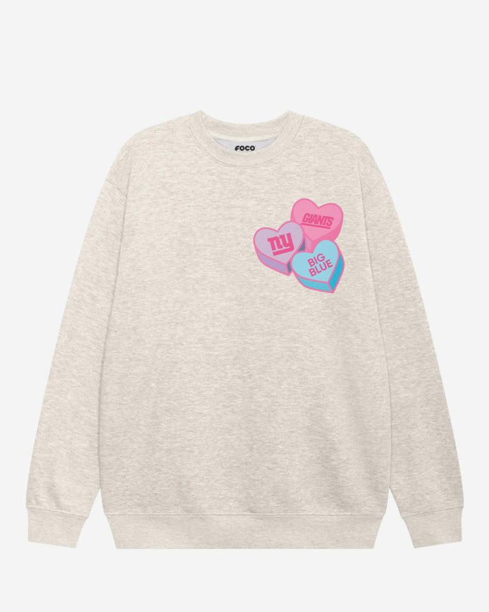 New York Giants Candy Heart Crew Neck Sweatshirt FOCO Oatmeal Heather S - FOCO.com