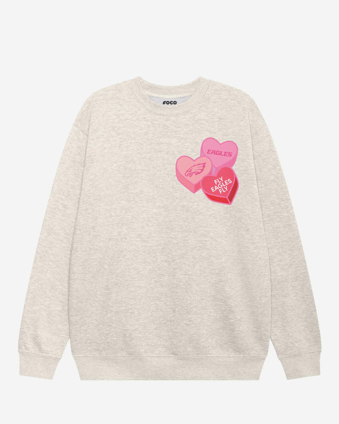 Philadelphia Eagles Candy Heart Crew Neck Sweatshirt FOCO Oatmeal Heather S - FOCO.com