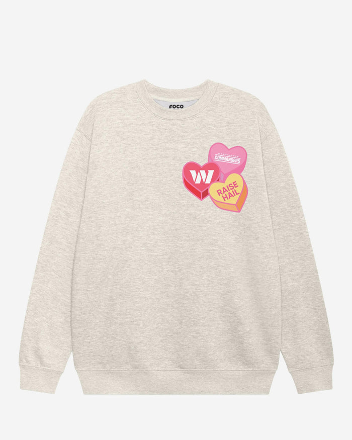 Washington Commanders Candy Heart Crew Neck Sweatshirt FOCO Oatmeal Heather S - FOCO.com