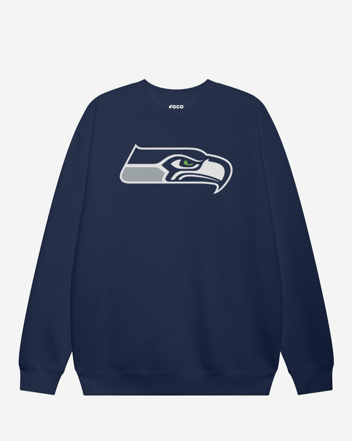 Seattle Seahawks Primary Logo Crew Neck Sweatshirt FOCO Navy S - FOCO.com