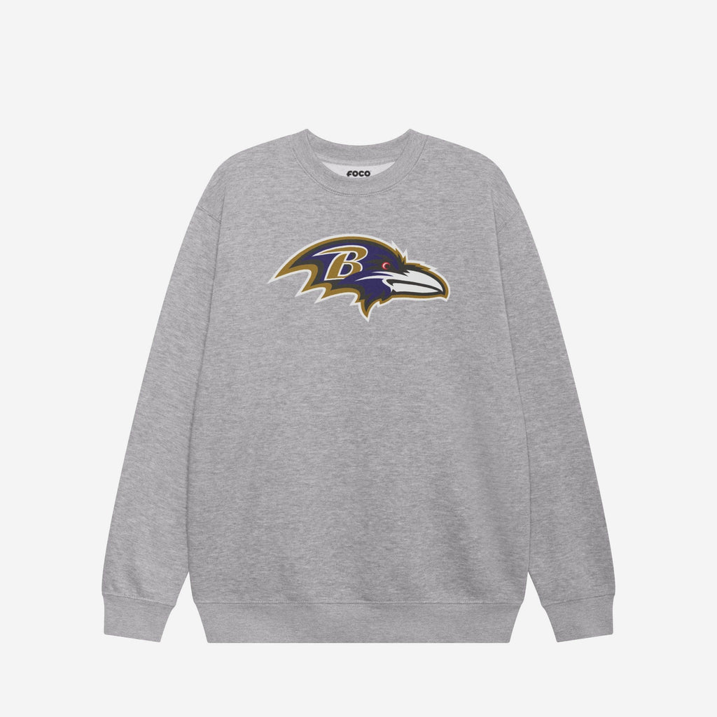 Baltimore Ravens Primary Logo Crew Neck Sweatshirt FOCO Athletic Heather S - FOCO.com