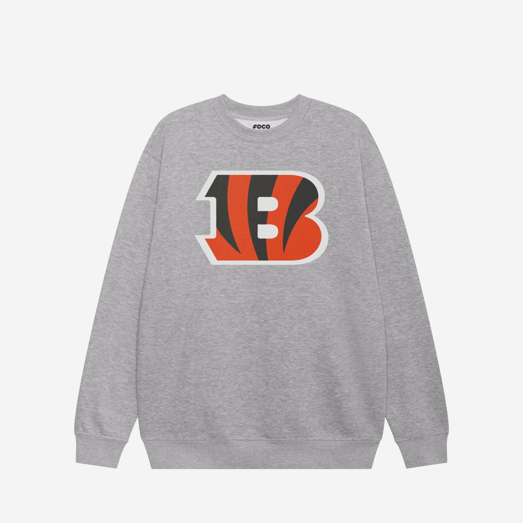 Cincinnati Bengals Primary Logo Crew Neck Sweatshirt FOCO Athletic Heather S - FOCO.com