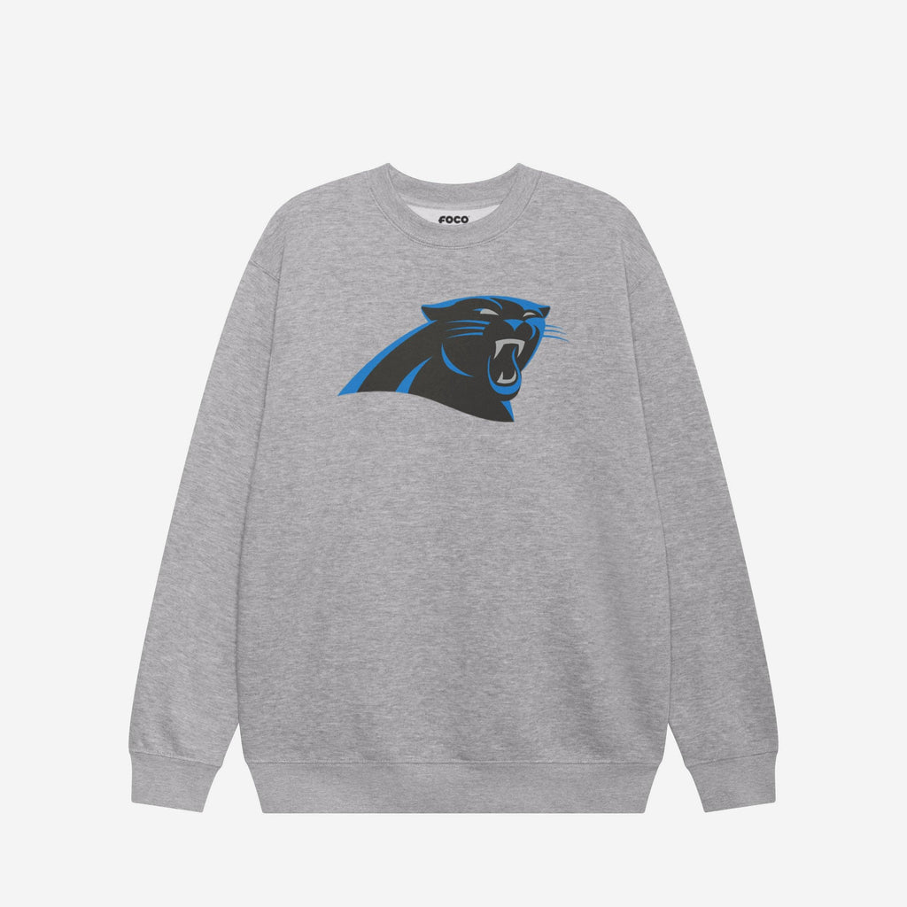 Carolina Panthers Primary Logo Crew Neck Sweatshirt FOCO Athletic Heather S - FOCO.com