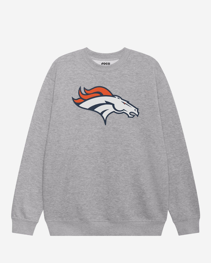 Denver Broncos Primary Logo Crew Neck Sweatshirt FOCO Athletic Heather S - FOCO.com