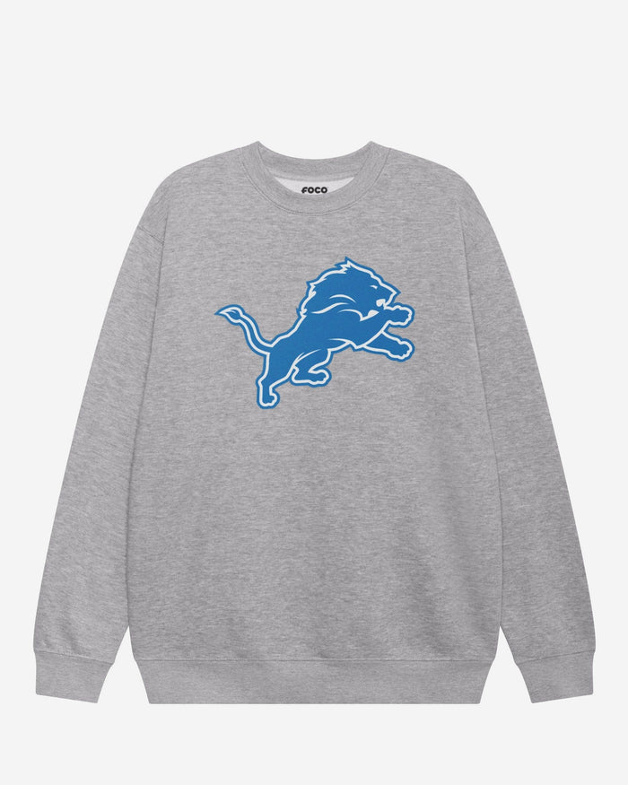 Detroit Lions Primary Logo Crew Neck Sweatshirt FOCO Athletic Heather S - FOCO.com