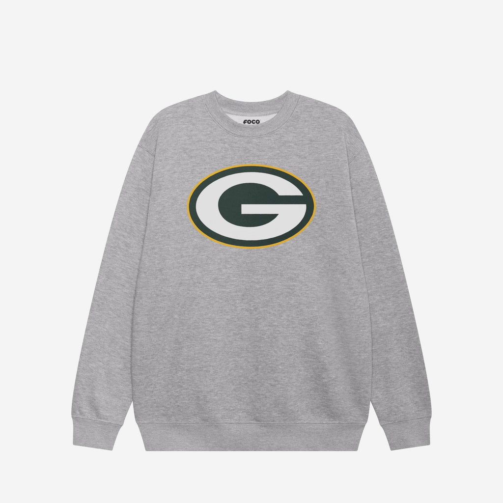 Green Bay Packers Primary Logo Crew Neck Sweatshirt FOCO Athletic Heather S - FOCO.com