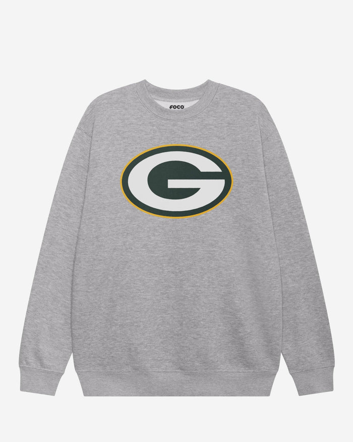 Green Bay Packers Primary Logo Crew Neck Sweatshirt FOCO Athletic Heather S - FOCO.com