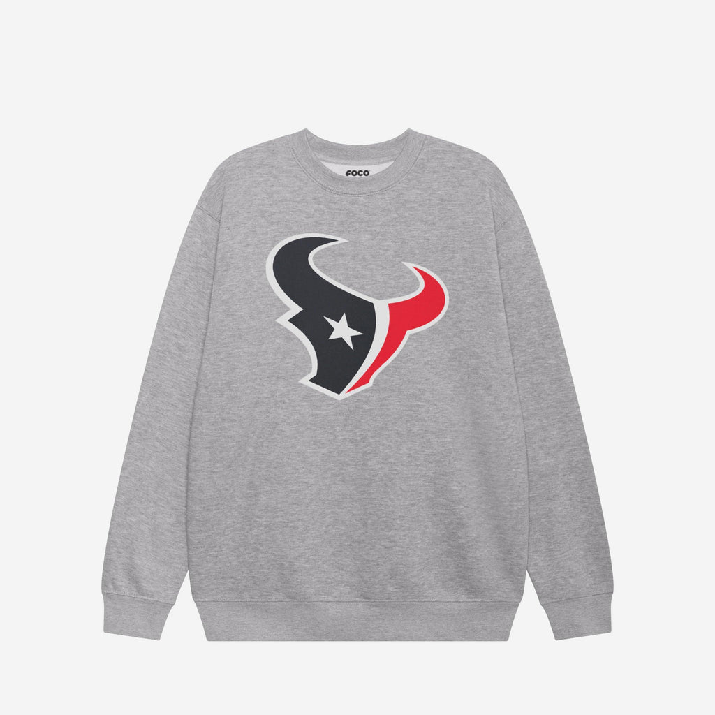 Houston Texans Primary Logo Crew Neck Sweatshirt FOCO Athletic Heather S - FOCO.com