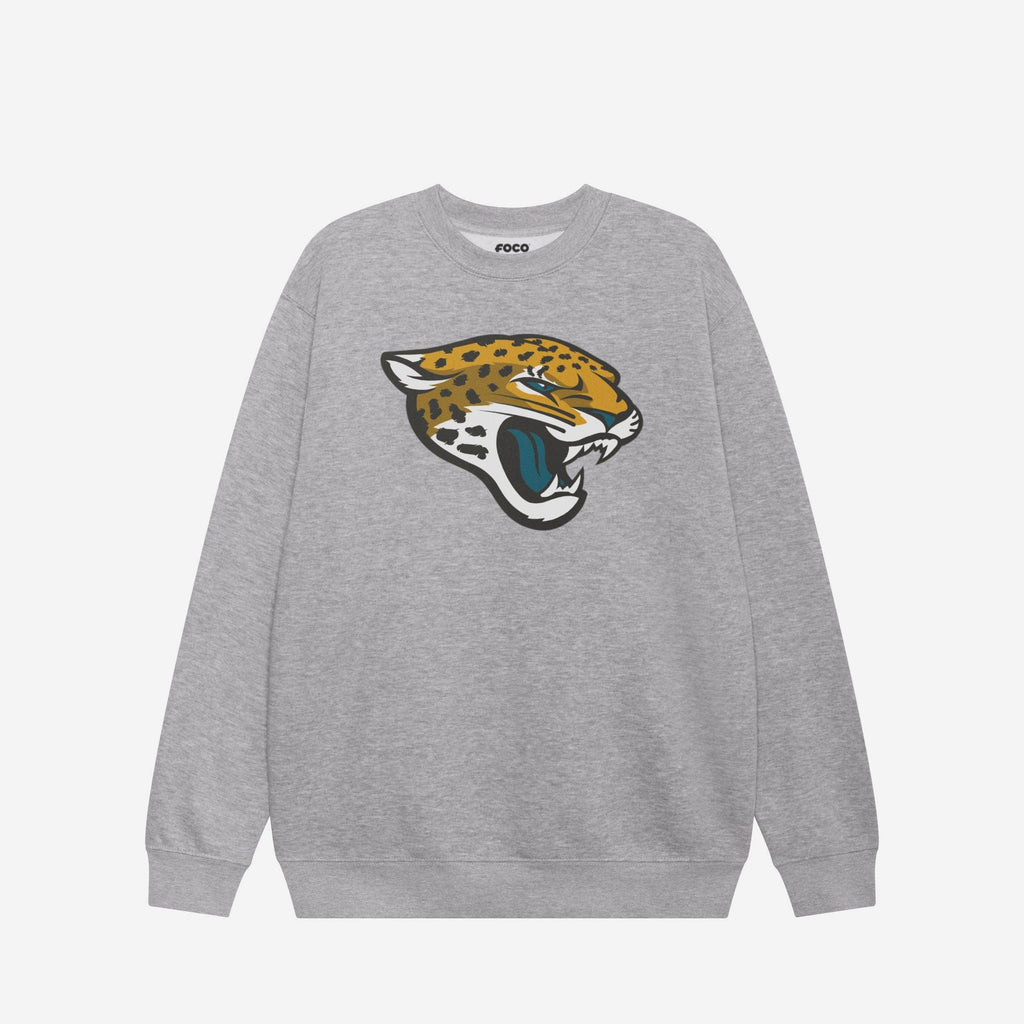 Jacksonville Jaguars Primary Logo Crew Neck Sweatshirt FOCO Athletic Heather S - FOCO.com