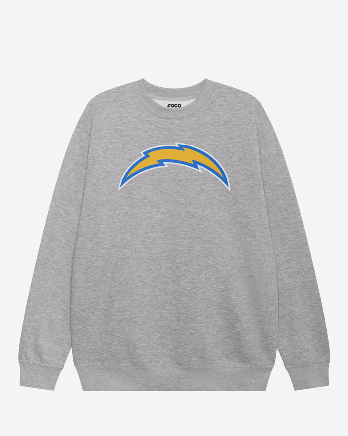 Los Angeles Chargers Primary Logo Crew Neck Sweatshirt FOCO Athletic Heather S - FOCO.com
