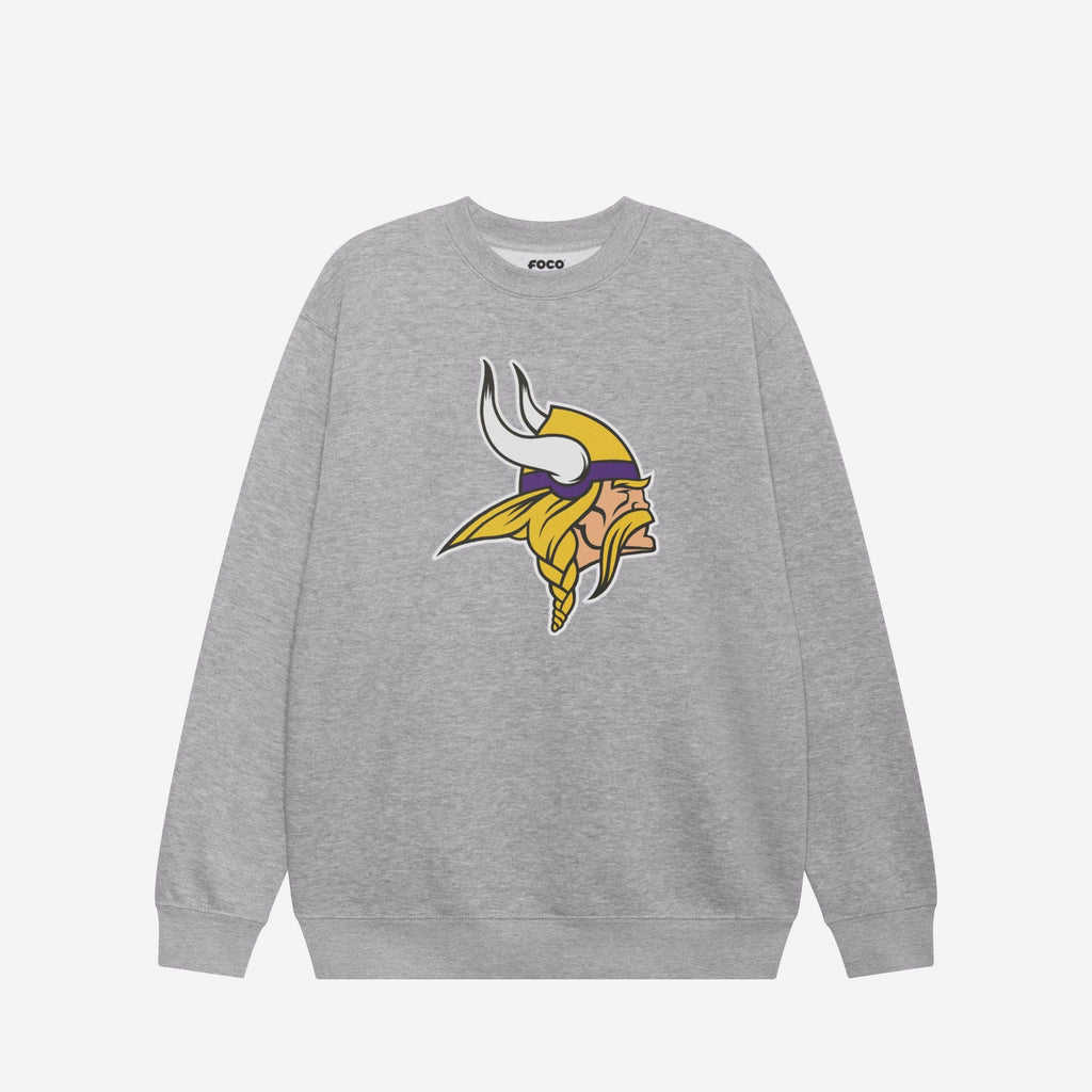 Minnesota Vikings Primary Logo Crew Neck Sweatshirt FOCO Athletic Heather S - FOCO.com