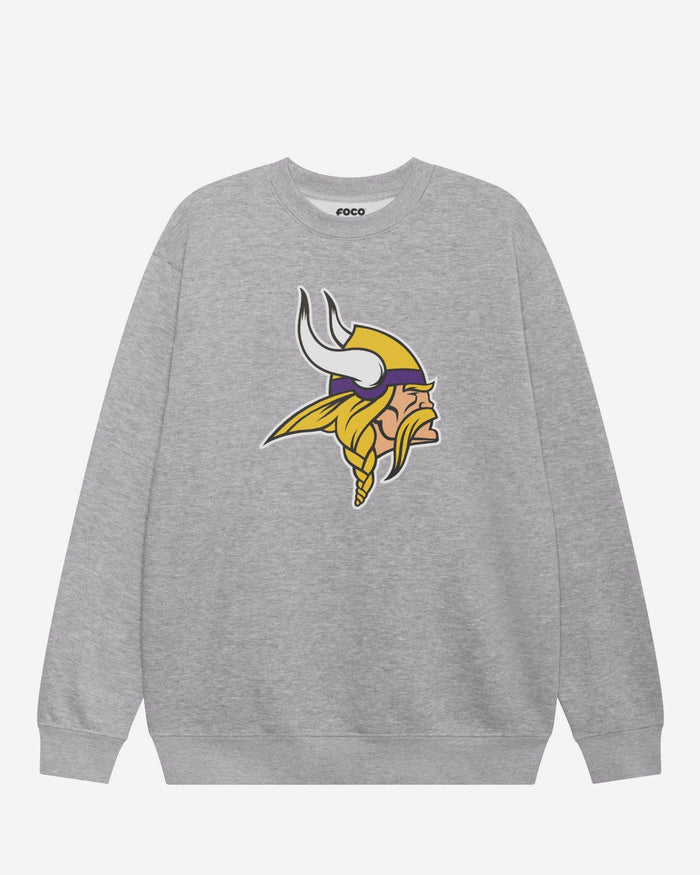 Minnesota Vikings Primary Logo Crew Neck Sweatshirt FOCO Athletic Heather S - FOCO.com
