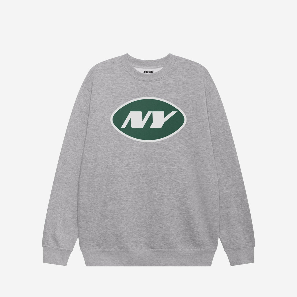 New York Jets Primary Logo Crew Neck Sweatshirt FOCO Athletic Heather S - FOCO.com