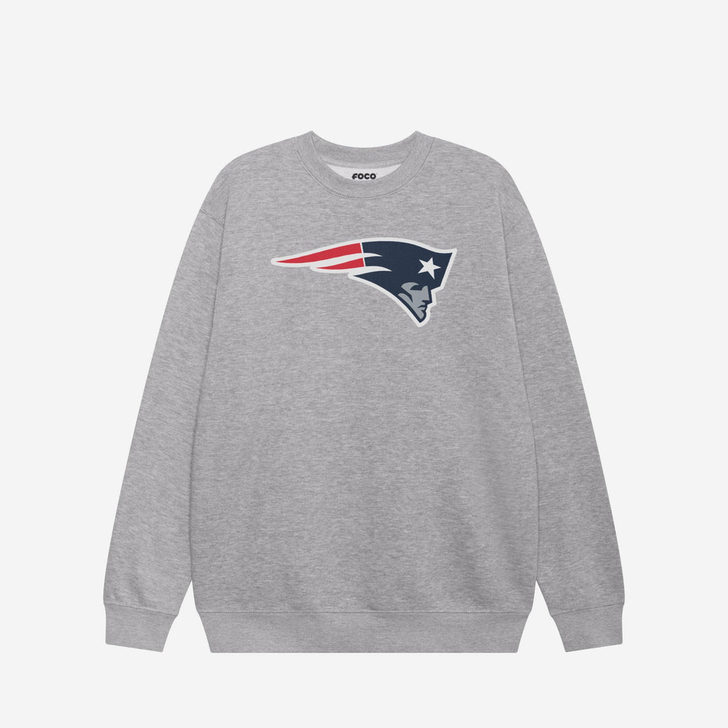 New England Patriots Primary Logo Crew Neck Sweatshirt FOCO Athletic Heather S - FOCO.com