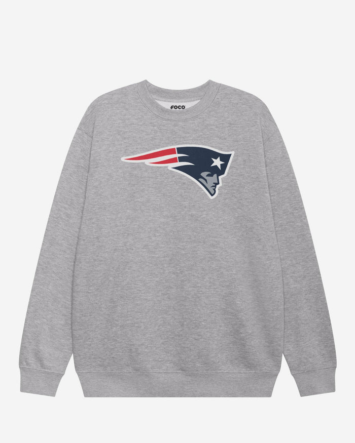 New England Patriots Primary Logo Crew Neck Sweatshirt FOCO Athletic Heather S - FOCO.com