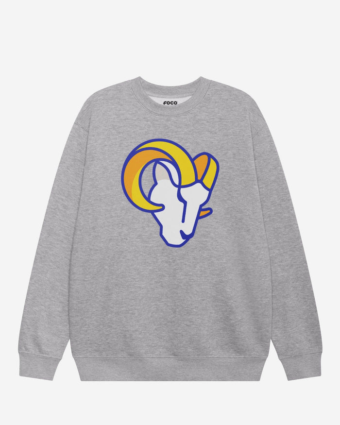 Los Angeles Rams Primary Logo Crew Neck Sweatshirt FOCO Athletic Heather S - FOCO.com