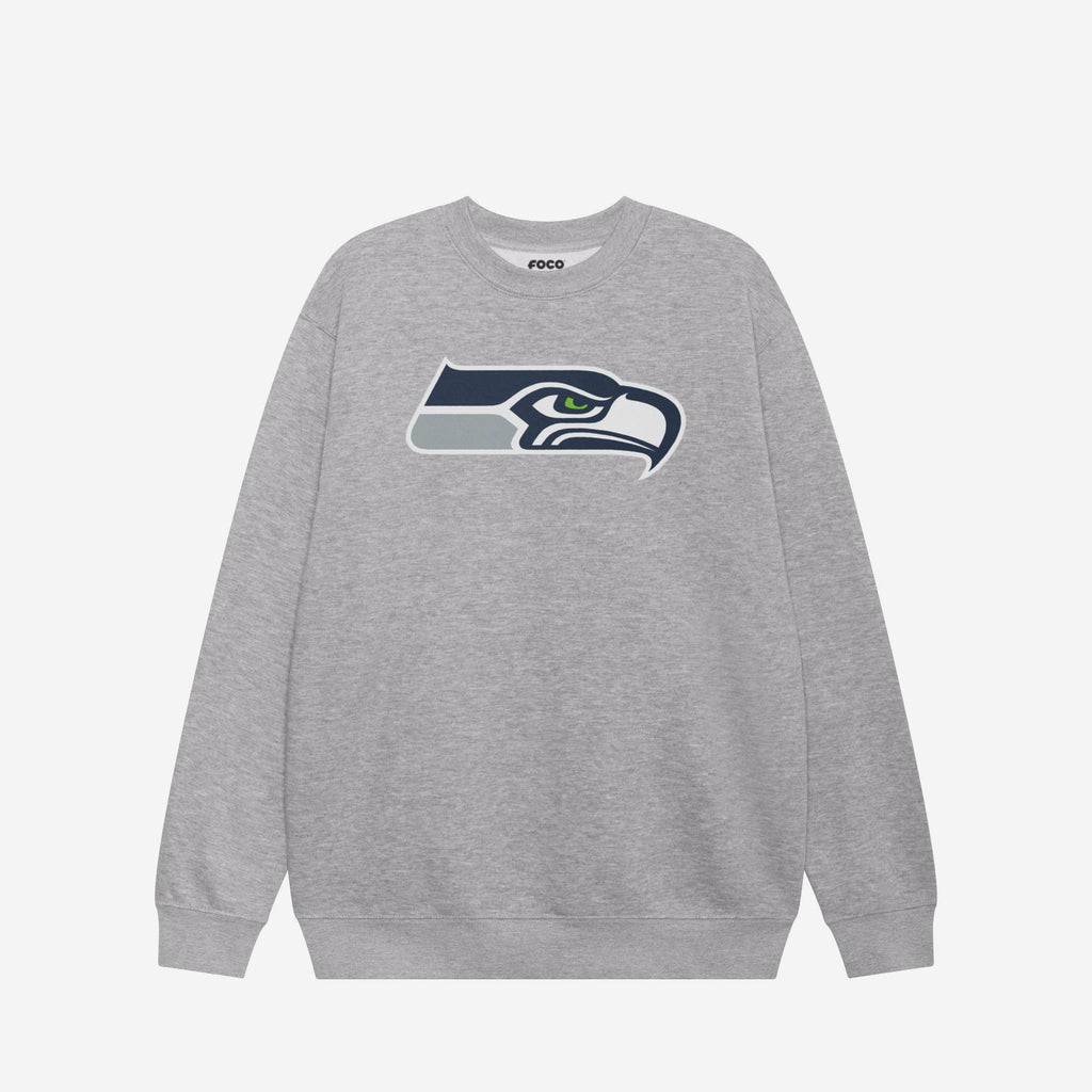 Seattle Seahawks Primary Logo Crew Neck Sweatshirt FOCO Athletic Heather S - FOCO.com