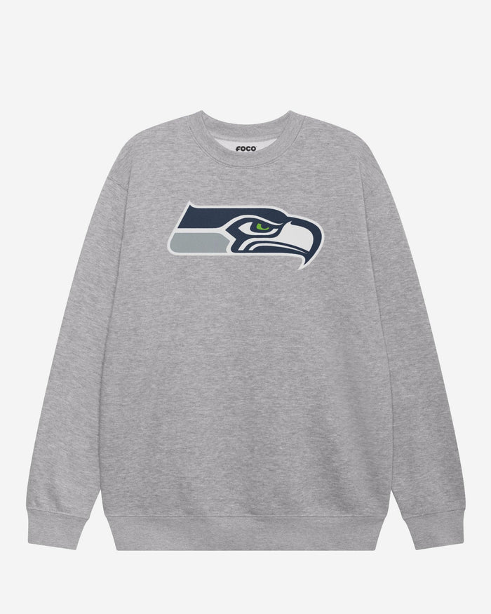 Seattle Seahawks Primary Logo Crew Neck Sweatshirt FOCO Athletic Heather S - FOCO.com