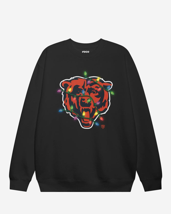 Chicago Bears Primary Logo Holiday Lights Crew Neck Sweatshirt FOCO Black S - FOCO.com