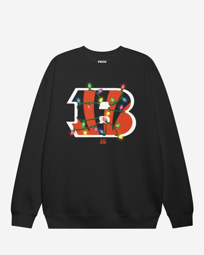 Cincinnati Bengals Primary Logo Holiday Lights Crew Neck Sweatshirt FOCO S - FOCO.com