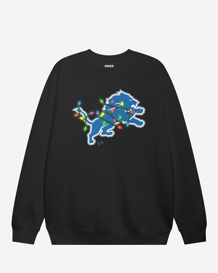 Detroit Lions Primary Logo Holiday Lights Crew Neck Sweatshirt FOCO S - FOCO.com