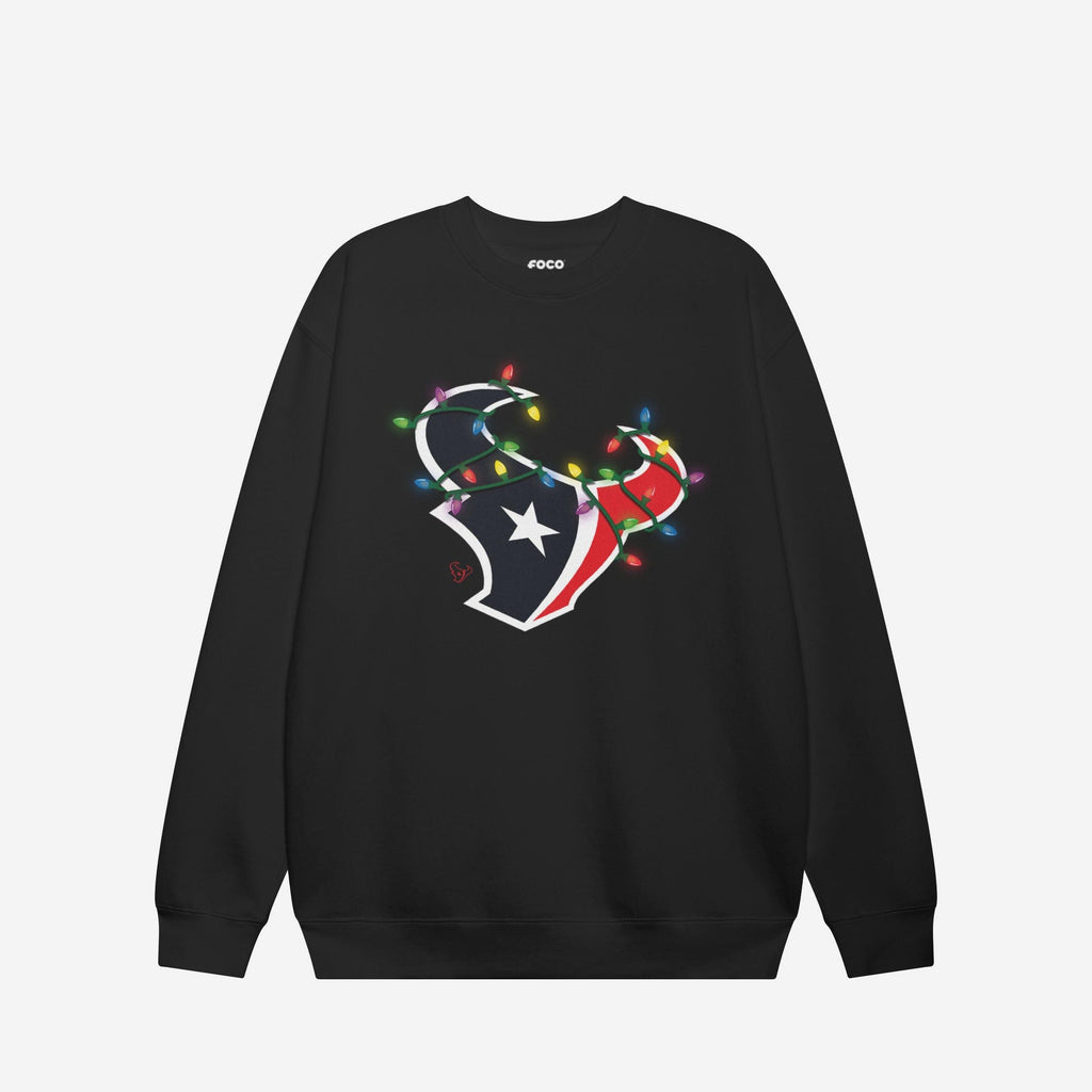 Houston Texans Primary Logo Holiday Lights Crew Neck Sweatshirt FOCO Navy S - FOCO.com